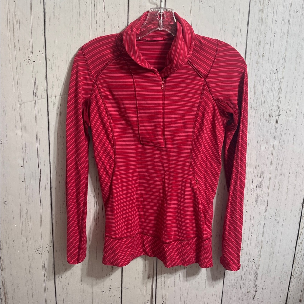 Lululemon Athletica Red Striped Half-Zip Pullover